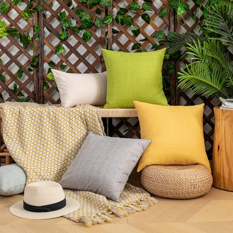 K KEVIN TEXTILE Kevin Textile Pack of 2 Outdoor Waterproof Throw Pillow Covers Decorative Square Outdoor Checkered Pillows Cushion Case Patio Pillows for Couch 12x20 inches 30x50 cm Light Beige - Image 5